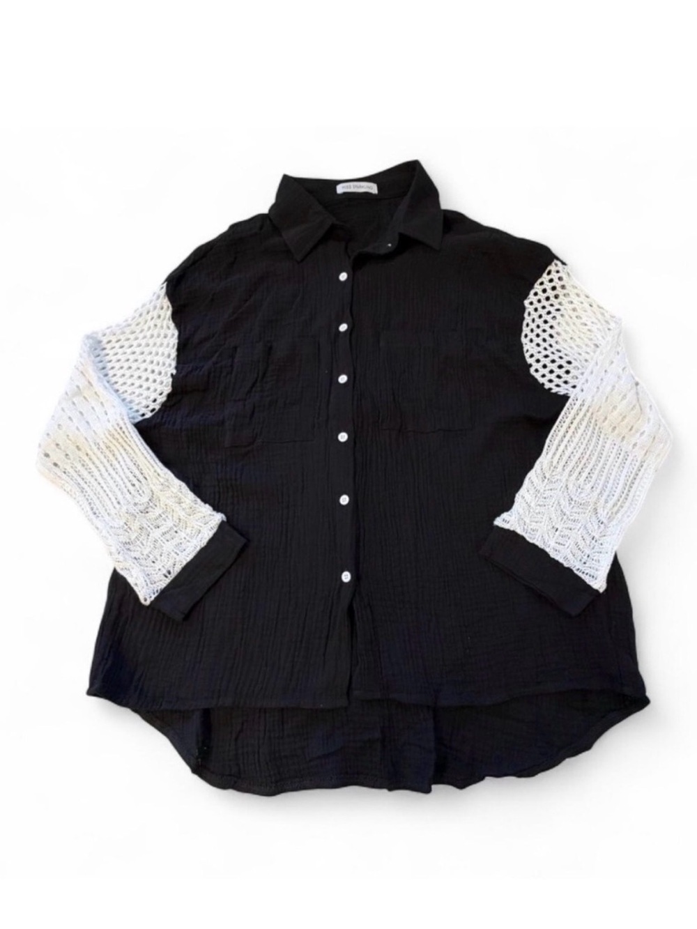 3/$20 Miss Sparkling Crochet Sleeve Gauze Blouse Women’s XL Boho Summer Festival